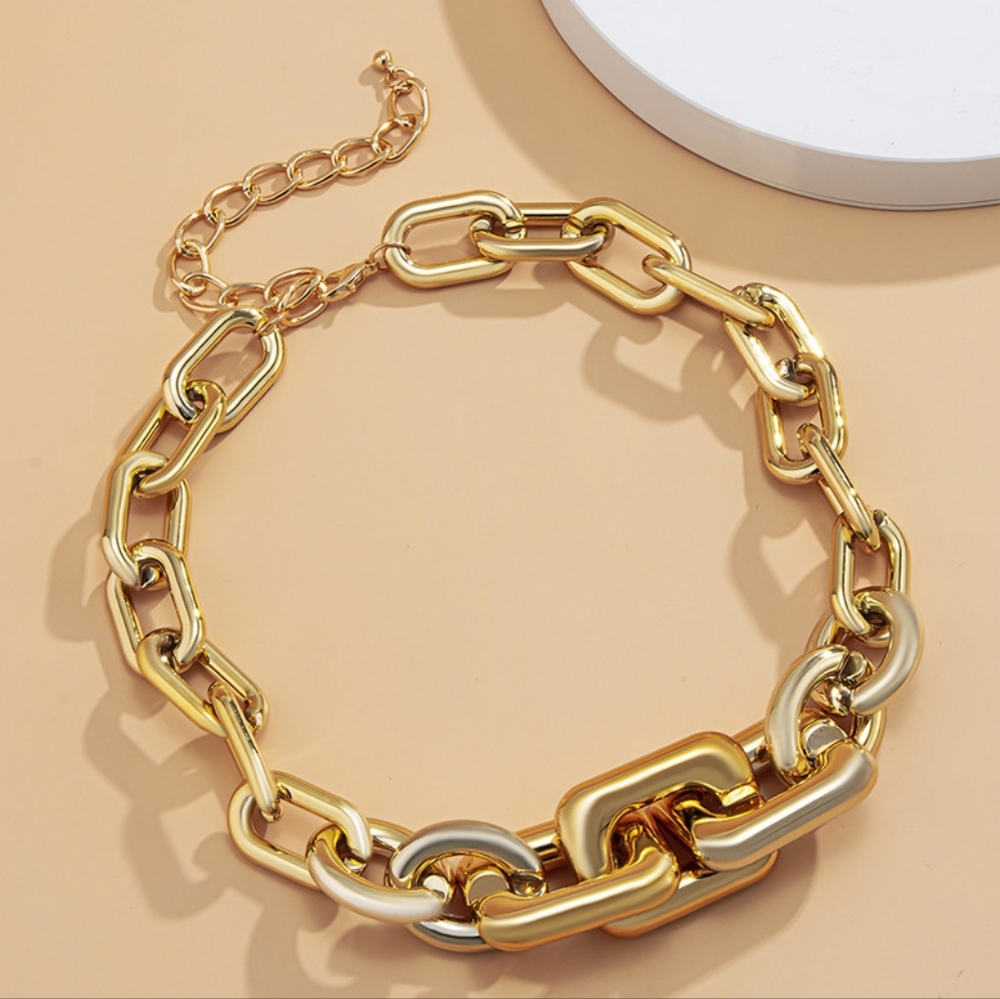 Acrylic Thick Link Chain Bohemian Chunky Gold Color Necklace